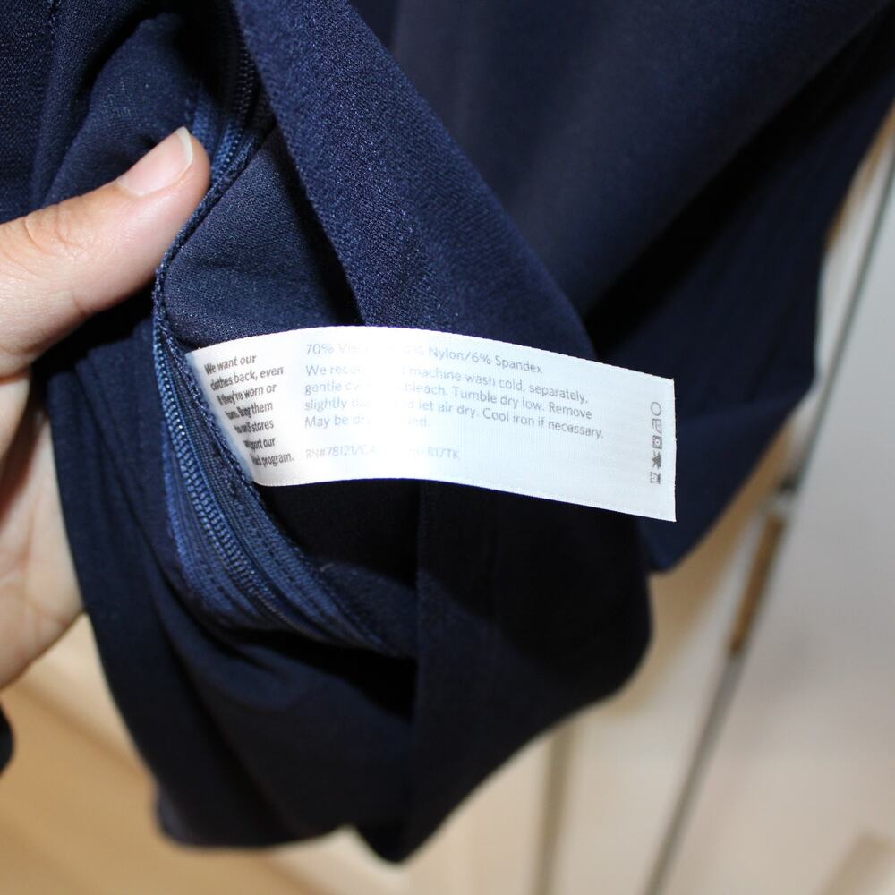 EILEEN FISHER Navy Blue Shirt Dress Stretch Crepe Short Sleeve Zip Side | MP - Picture 7 of 8